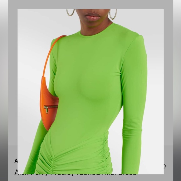 Alex Perry Neon Green Ruched Long Sleeve Dress - Picture 2 of 14